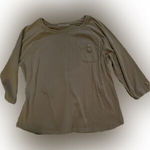 Karen Scott Casual Olive Drab 3/4 Raglan Utility Sleeve Top
